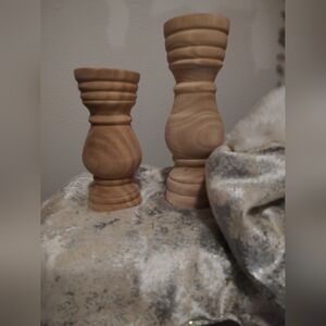 Mud Pie Paulowina Wood Candlesticks Set of 2 M 11" Sm 8", New